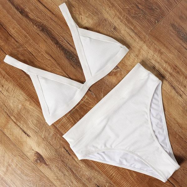 Bikini Swimwear Swimsuit Women Solid Bathing Suit Bikini Set With Pad Female High Waist Beachwear Women Bikini Swimsuits 2 Piece Deep V Neck Swimwear Adjustable Strap Back Bathing Suits Stevvex