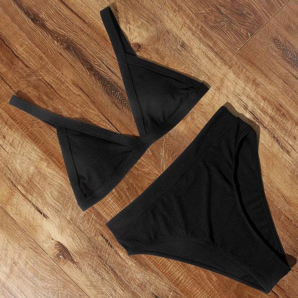 Bikini Swimwear Swimsuit Women Solid Bathing Suit Bikini Set With Pad Female High Waist Beachwear Women Bikini Swimsuits 2 Piece Deep V Neck Swimwear Adjustable Strap Back Bathing Suits Stevvex
