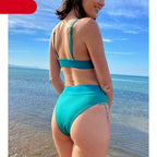 High Waist Bikinis Ribbed Swimwear Women Push Up Swimsuits Women's Scoop Neck Swimsuits High Waist Bikini Sets 2 Piece Bathing Suit Solid Strap Bathing Suit Female Set Stevvex