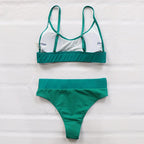 High Waist Bikinis Ribbed Swimwear Women Push Up Swimsuits Women's Scoop Neck Swimsuits High Waist Bikini Sets 2 Piece Bathing Suit Solid Strap Bathing Suit Female Set Stevvex