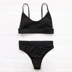 High Waist Bikinis Ribbed Swimwear Women Push Up Swimsuits Women's Scoop Neck Swimsuits High Waist Bikini Sets 2 Piece Bathing Suit Solid Strap Bathing Suit Female Set Stevvex