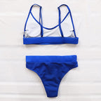 High Waist Bikinis Ribbed Swimwear Women Push Up Swimsuits Women's Scoop Neck Swimsuits High Waist Bikini Sets 2 Piece Bathing Suit Solid Strap Bathing Suit Female Set Stevvex