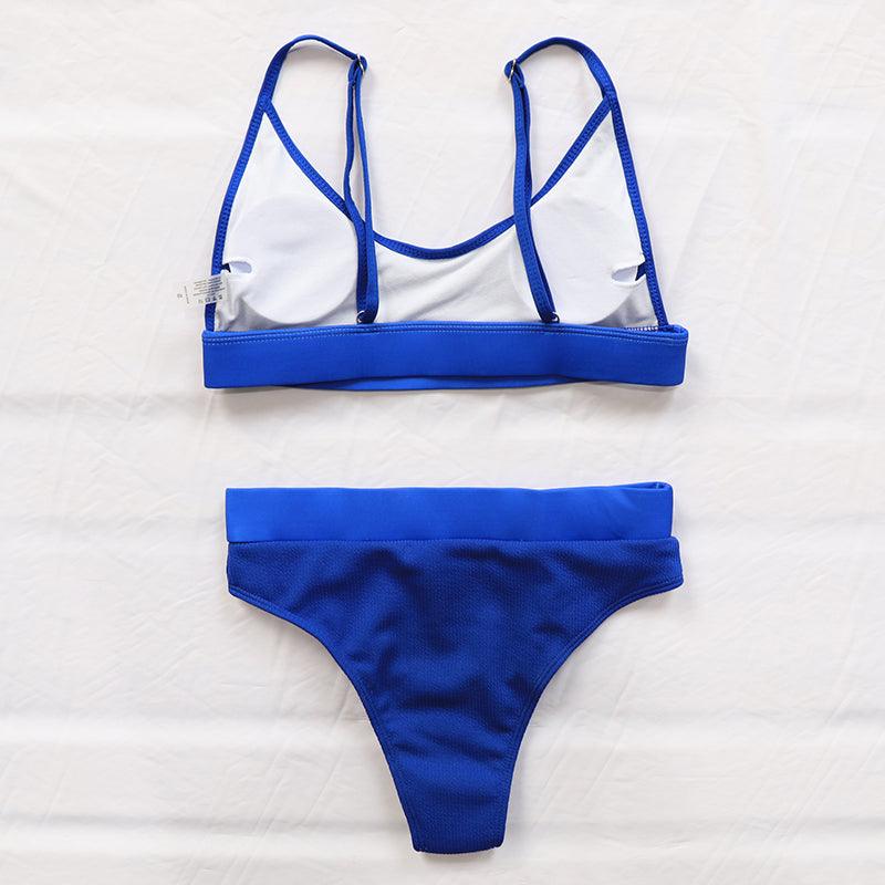 High Waist Bikinis Ribbed Swimwear Women Push Up Swimsuits Women's Scoop Neck Swimsuits High Waist Bikini Sets 2 Piece Bathing Suit Solid Strap Bathing Suit Female Set Stevvex