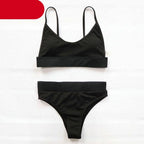 High Waist Bikinis Ribbed Swimwear Women Push Up Swimsuits Women's Scoop Neck Swimsuits High Waist Bikini Sets 2 Piece Bathing Suit Solid Strap Bathing Suit Female Set Stevvex