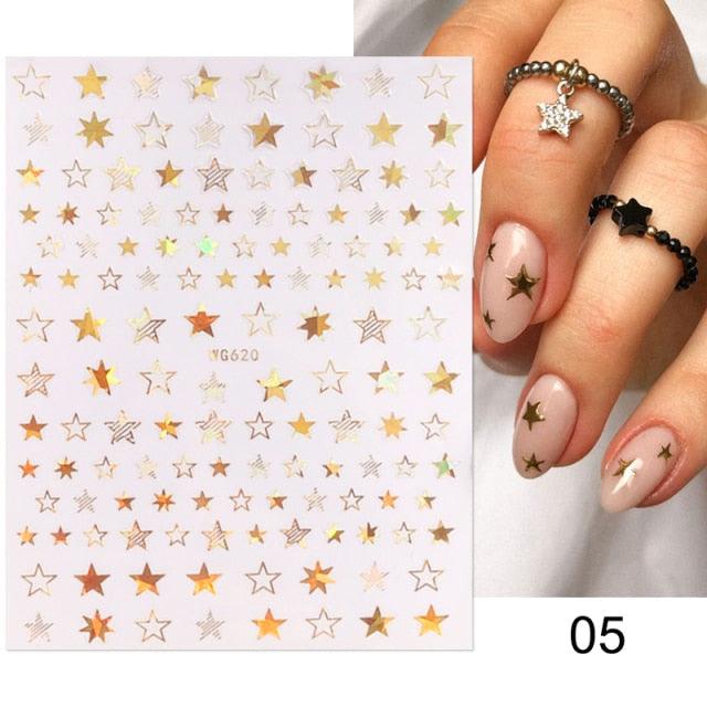 Gold Christmas Snowflake 3D Nail Stickers Sparkly Iridescent Silver Xmas Tree Elk Deer Transfer Sliders Winter Nails Accessories Design Decor Tip Transfer Nail Decals Sticker For Pretty Girl Self-Adhesive Nail Decals Designer Nail Stickers Stevvex