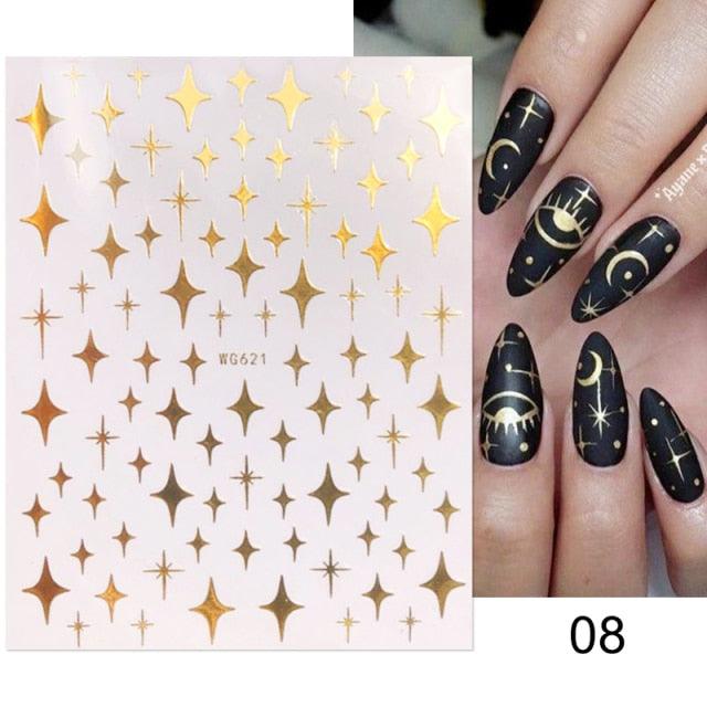 Gold Christmas Snowflake 3D Nail Stickers Sparkly Iridescent Silver Xmas Tree Elk Deer Transfer Sliders Winter Nails Accessories Design Decor Tip Transfer Nail Decals Sticker For Pretty Girl Self-Adhesive Nail Decals Designer Nail Stickers Stevvex