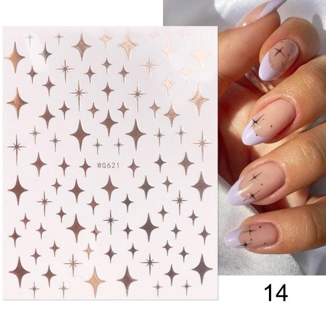 Gold Christmas Snowflake 3D Nail Stickers Sparkly Iridescent Silver Xmas Tree Elk Deer Transfer Sliders Winter Nails Accessories Design Decor Tip Transfer Nail Decals Sticker For Pretty Girl Self-Adhesive Nail Decals Designer Nail Stickers Stevvex