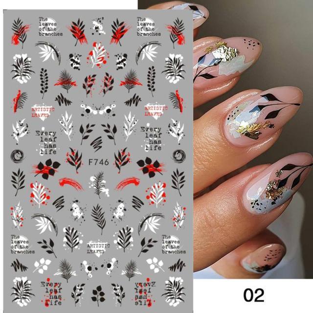 Flowers Leaves Line 3D Nail Stickers Autumn Winter Fall Leaf Design Transfer Sliders Abstract Waves Nail Art Decals Manicures  Decal Self-Adhesive 3D Wave Design Decoration for Women Girls Tape Nail Art Stickers Decal Decoration Stevvex