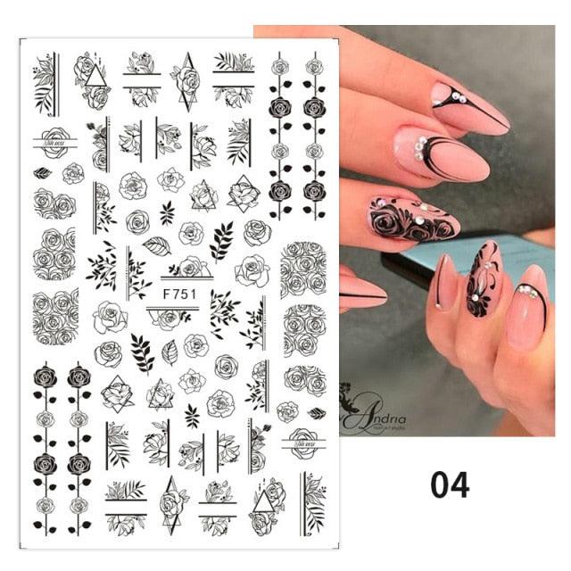 Flowers Leaves Line 3D Nail Stickers Autumn Winter Fall Leaf Design Transfer Sliders Abstract Waves Nail Art Decals Manicures  Decal Self-Adhesive 3D Wave Design Decoration for Women Girls Tape Nail Art Stickers Decal Decoration Stevvex