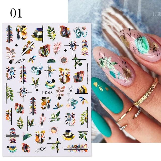 Flowers Leaves Line 3D Nail Stickers Autumn Winter Fall Leaf Design Transfer Sliders Abstract Waves Nail Art Decals Manicures  Decal Self-Adhesive 3D Wave Design Decoration for Women Girls Tape Nail Art Stickers Decal Decoration Stevvex