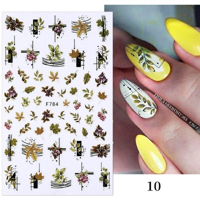 Flowers Leaves Line 3D Nail Stickers Autumn Winter Fall Leaf Design Transfer Sliders Abstract Waves Nail Art Decals Manicures  Decal Self-Adhesive 3D Wave Design Decoration for Women Girls Tape Nail Art Stickers Decal Decoration Stevvex