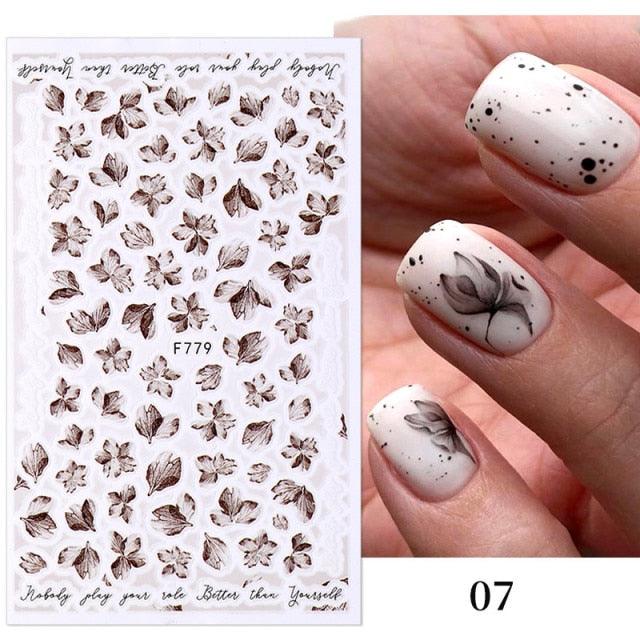 Flowers Leaves Line 3D Nail Stickers Autumn Winter Fall Leaf Design Transfer Sliders Abstract Waves Nail Art Decals Manicures  Decal Self-Adhesive 3D Wave Design Decoration for Women Girls Tape Nail Art Stickers Decal Decoration Stevvex