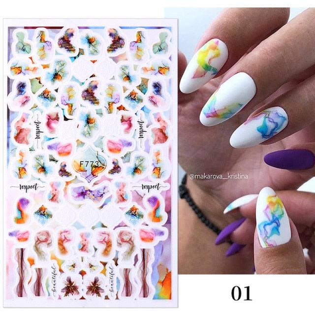 Flowers Leaves Line 3D Nail Stickers Autumn Winter Fall Leaf Design Transfer Sliders Abstract Waves Nail Art Decals Manicures  Decal Self-Adhesive 3D Wave Design Decoration for Women Girls Tape Nail Art Stickers Decal Decoration Stevvex