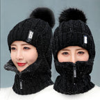 Coral Fleece Winter Women Knitted Hats Add Fur Warm Winter Hats For Women With Zipper Keep Face Warmer Balaclava Pompoms Cap Balaclava Gorgas Bonnet Knitted Hat Windproof Ski Mask Cold Weather Face Mask Motorcycle Balaclava Hood Warmer Winter Sports Cap Stevvex
