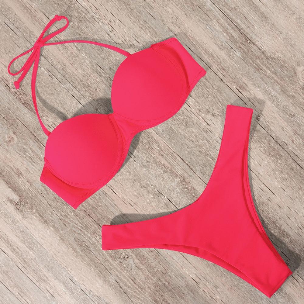 Bikini Swimwear Women Swimsuit  Leopard Bikini Set Women's Halter Triangle Bikini Bottom Cheeky Two Piece Swimsuits Push Up Bathing Suit Female Summer Beach Wear Stevvex