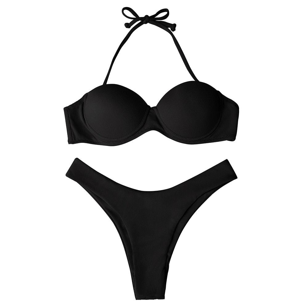 Bikini Swimwear Women Swimsuit  Leopard Bikini Set Women's Halter Triangle Bikini Bottom Cheeky Two Piece Swimsuits Push Up Bathing Suit Female Summer Beach Wear Stevvex