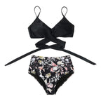 Modern Floral Bikini 2 Pieces Flower Print Bikini Set Women Crisscross High Waist String 2 Piece Bathing Suits High Waist Women's Swimsuit Shorts Solid Bikini Floral Summer Bikini Set
