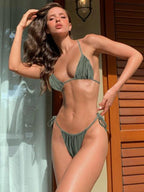 Handwork Bikinis Small Ruffle Swimsuit Vintage Print Swimwear Women Bathing Suit Leopard Patchwork Bikini Set String Stevvex