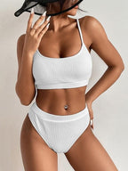 High Waist Bikinis Swimwear Women Push Up Swimsuits Solid High Waist Bikini Sets Sporty Two Pieces Swimsuit Scoop Neck Bathing Suits for Women Ribbed Bathing Suits High Cut Summer Beachwear Stevvex