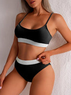 High Waist Bikinis Swimwear Women Push Up Swimsuits Solid High Waist Bikini Sets Sporty Two Pieces Swimsuit Scoop Neck Bathing Suits for Women Ribbed Bathing Suits High Cut Summer Beachwear Stevvex