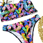 Halter Bikini Bandage Swimsuit Solid Swimwear Sport Liquid Metallic Shiny String Bikini 2 Piece Swimsuit Set Women Shiny Bikini Set Bathing Suit Push Up Two-piece Suit Stevvex