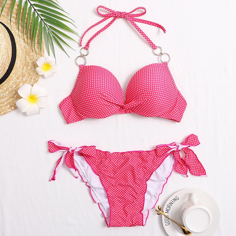 Halter Bikini Bandage Swimsuit Solid Swimwear Sport Liquid Metallic Shiny String Bikini 2 Piece Swimsuit Set Women Shiny Bikini Set Bathing Suit Push Up Two-piece Suit Stevvex