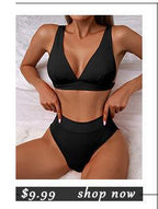 High Waist Bikinis Swimwear Women Push Up Swimsuits Solid High Waist Bikini Sets Sporty Two Pieces Swimsuit Scoop Neck Bathing Suits for Women Ribbed Bathing Suits High Cut Summer Beachwear Stevvex