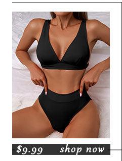 High Waist Bikinis Swimwear Women Push Up Swimsuits Solid High Waist Bikini Sets Sporty Two Pieces Swimsuit Scoop Neck Bathing Suits for Women Ribbed Bathing Suits High Cut Summer Beachwear Stevvex