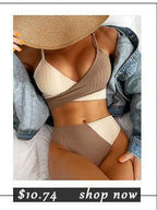 High Waist Bikinis Swimwear Women Push Up Swimsuits Solid High Waist Bikini Sets Sporty Two Pieces Swimsuit Scoop Neck Bathing Suits for Women Ribbed Bathing Suits High Cut Summer Beachwear Stevvex