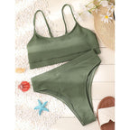 High Waist Bikinis Swimwear Women Push Up Swimsuits Solid High Waist Bikini Sets Sporty Two Pieces Swimsuit Scoop Neck Bathing Suits for Women Ribbed Bathing Suits High Cut Summer Beachwear Stevvex
