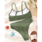 High Waist Bikinis Swimwear Women Push Up Swimsuits Solid High Waist Bikini Sets Sporty Two Pieces Swimsuit Scoop Neck Bathing Suits for Women Ribbed Bathing Suits High Cut Summer Beachwear Stevvex