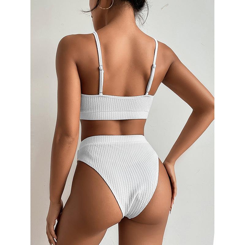 High Waist Bikinis Swimwear Women Push Up Swimsuits Solid High Waist Bikini Sets Sporty Two Pieces Swimsuit Scoop Neck Bathing Suits for Women Ribbed Bathing Suits High Cut Summer Beachwear Stevvex