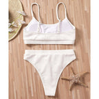 High Waist Bikinis Swimwear Women Push Up Swimsuits Solid High Waist Bikini Sets Sporty Two Pieces Swimsuit Scoop Neck Bathing Suits for Women Ribbed Bathing Suits High Cut Summer Beachwear Stevvex