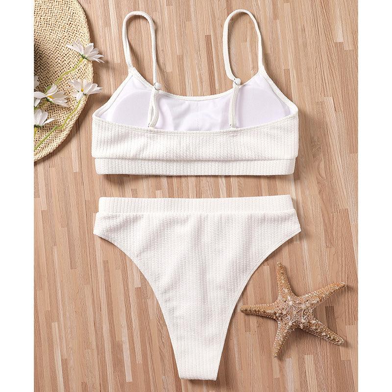 High Waist Bikinis Swimwear Women Push Up Swimsuits Solid High Waist Bikini Sets Sporty Two Pieces Swimsuit Scoop Neck Bathing Suits for Women Ribbed Bathing Suits High Cut Summer Beachwear Stevvex