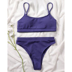 High Waist Bikinis Swimwear Women Push Up Swimsuits Solid High Waist Bikini Sets Sporty Two Pieces Swimsuit Scoop Neck Bathing Suits for Women Ribbed Bathing Suits High Cut Summer Beachwear Stevvex