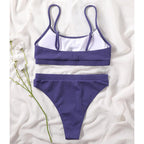 High Waist Bikinis Swimwear Women Push Up Swimsuits Solid High Waist Bikini Sets Sporty Two Pieces Swimsuit Scoop Neck Bathing Suits for Women Ribbed Bathing Suits High Cut Summer Beachwear Stevvex