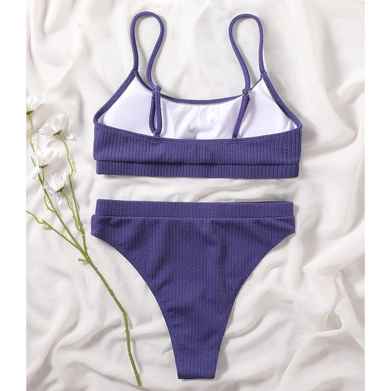 High Waist Bikinis Swimwear Women Push Up Swimsuits Solid High Waist Bikini Sets Sporty Two Pieces Swimsuit Scoop Neck Bathing Suits for Women Ribbed Bathing Suits High Cut Summer Beachwear Stevvex