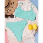 High Waist Bikinis Swimwear Women Push Up Swimsuits Solid High Waist Bikini Sets Sporty Two Pieces Swimsuit Scoop Neck Bathing Suits for Women Ribbed Bathing Suits High Cut Summer Beachwear Stevvex