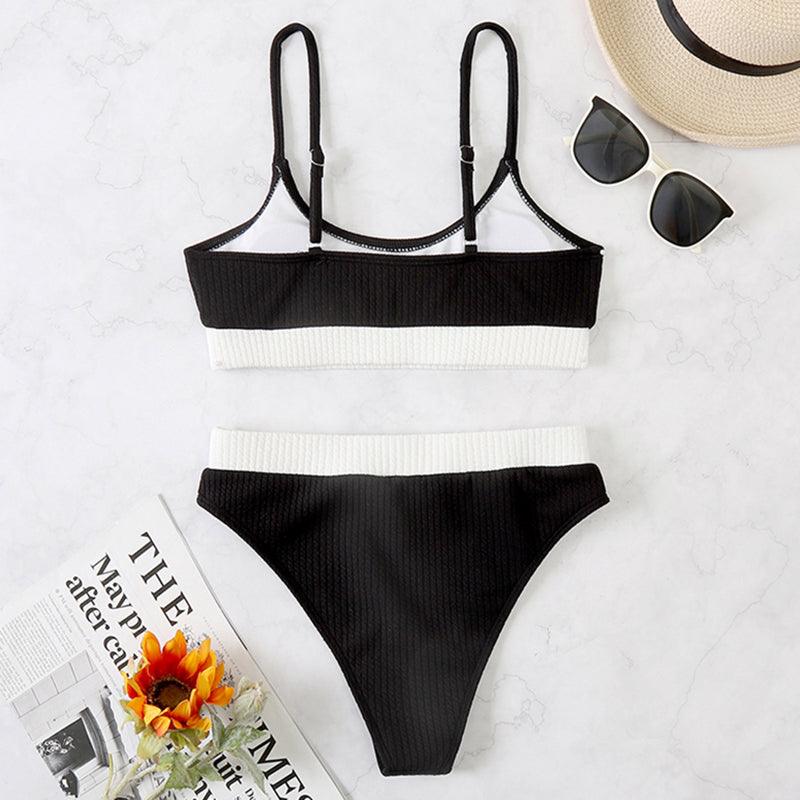 High Waist Bikinis Swimwear Women Push Up Swimsuits Solid High Waist Bikini Sets Sporty Two Pieces Swimsuit Scoop Neck Bathing Suits for Women Ribbed Bathing Suits High Cut Summer Beachwear Stevvex