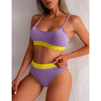High Waist Bikinis Swimwear Women Push Up Swimsuits Solid High Waist Bikini Sets Sporty Two Pieces Swimsuit Scoop Neck Bathing Suits for Women Ribbed Bathing Suits High Cut Summer Beachwear Stevvex