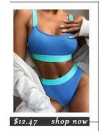 High Waist Bikinis Swimwear Women Push Up Swimsuits Solid High Waist Bikini Sets Sporty Two Pieces Swimsuit Scoop Neck Bathing Suits for Women Ribbed Bathing Suits High Cut Summer Beachwear Stevvex