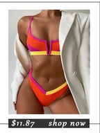 High Waist Bikinis Swimwear Women Push Up Swimsuits Solid High Waist Bikini Sets Sporty Two Pieces Swimsuit Scoop Neck Bathing Suits for Women Ribbed Bathing Suits High Cut Summer Beachwear Stevvex