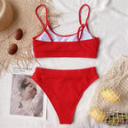 High Waist Bikini Swimsuits Women Push Up Swimwear Ribbed Bathing Suit Strap  Bikinis Set Beachwear High Waist Bathing Suit Full Coverage Two Piece Swimsuit Stevvex