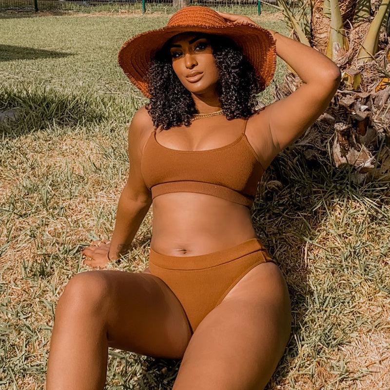 High Waist Bikini Swimsuits Women Push Up Swimwear Ribbed Bathing Suit Strap  Bikinis Set Beachwear High Waist Bathing Suit Full Coverage Two Piece Swimsuit Stevvex