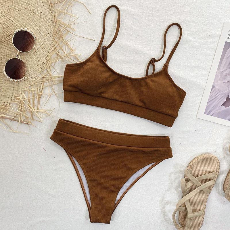 High Waist Bikini Swimsuits Women Push Up Swimwear Ribbed Bathing Suit Strap  Bikinis Set Beachwear High Waist Bathing Suit Full Coverage Two Piece Swimsuit Stevvex