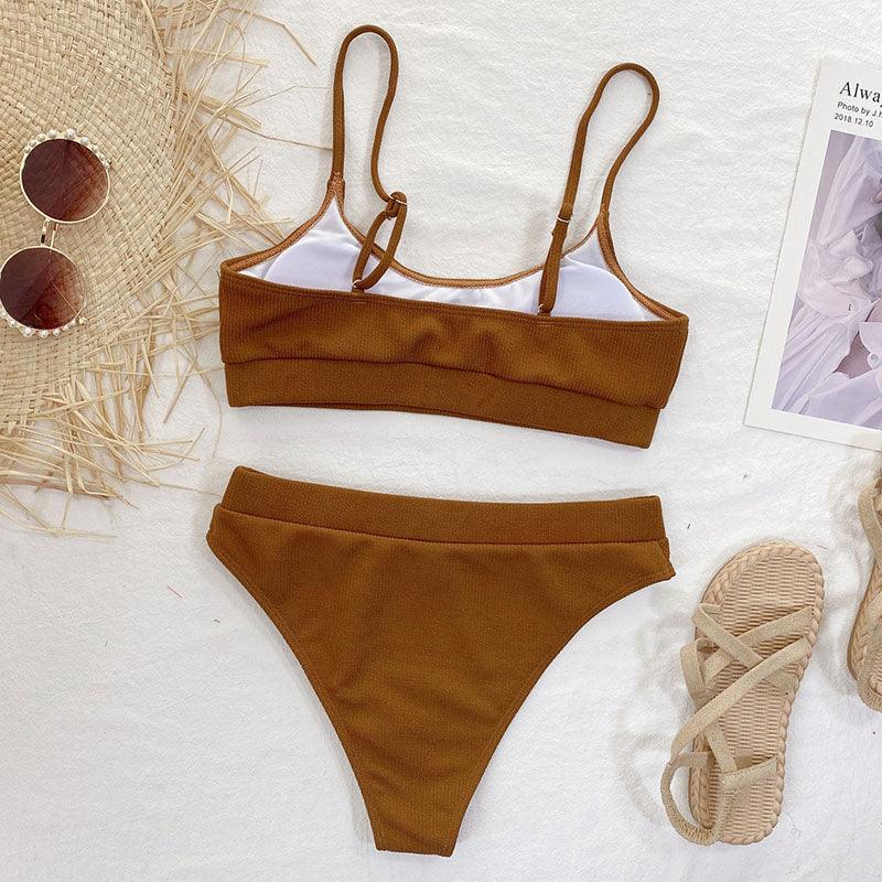 High Waist Bikini Swimsuits Women Push Up Swimwear Ribbed Bathing Suit Strap  Bikinis Set Beachwear High Waist Bathing Suit Full Coverage Two Piece Swimsuit Stevvex