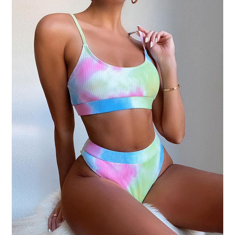 High Waist Bikini Swimsuits Women Push Up Swimwear Ribbed Bathing Suit Strap  Bikinis Set Beachwear High Waist Bathing Suit Full Coverage Two Piece Swimsuit Stevvex