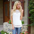 Lace Women Blouse Vintage Sleeveless White Crochet Casual Shirts Tops - SJB-DIAMOND ELITES