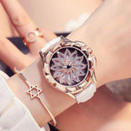Luxury White Flower Womens Watch Analog Quartz Waterproof Wristwatches Elegant Leather Strap Modern Design Stevvex