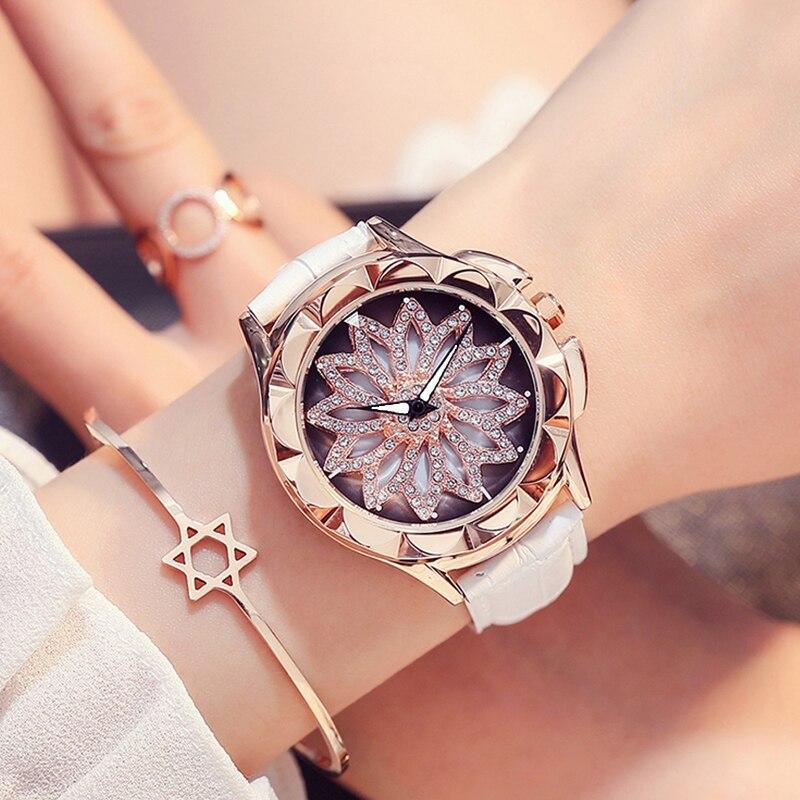Luxury White Flower Womens Watch Analog Quartz Waterproof Wristwatches Elegant Leather Strap Modern Design Stevvex
